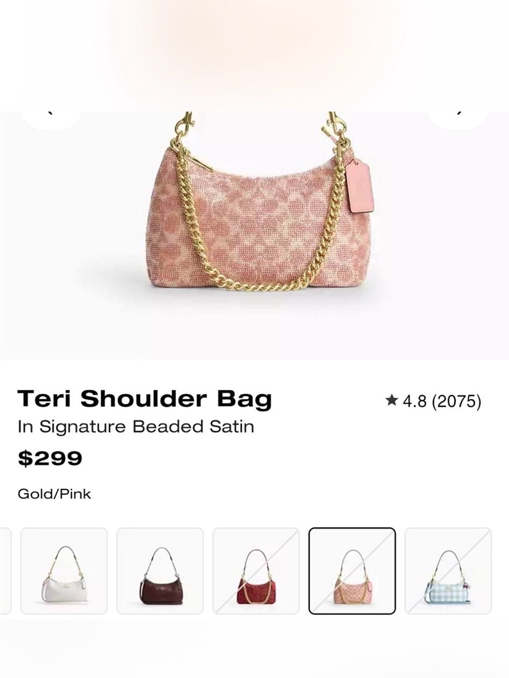 Coach pink Teri Shoulder Bag In Signature Pink Beaded Satin NWT - Picture 5 of 5